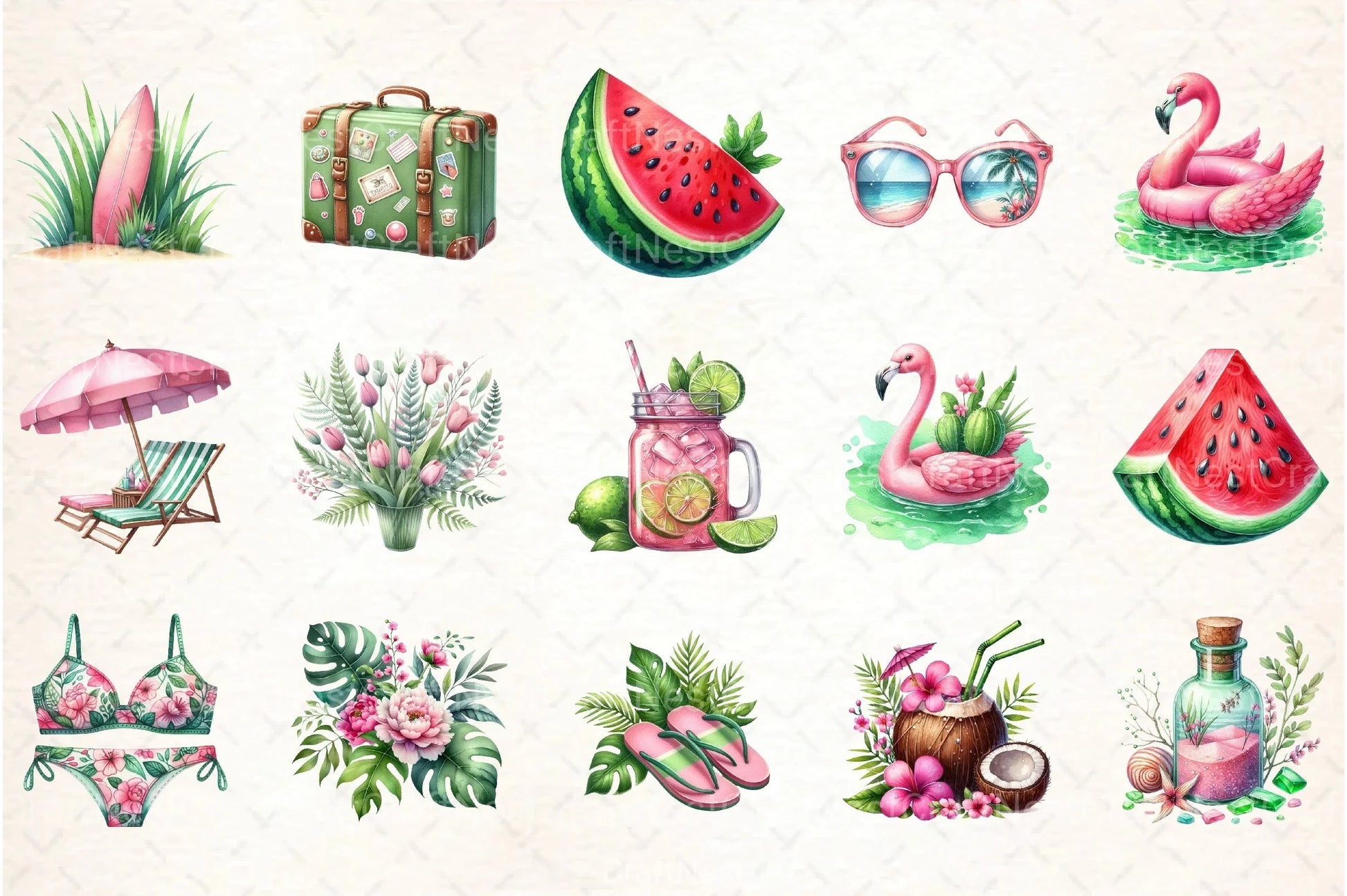 Pink and Green Summer Clipart Bundle 78 - CraftNest - Digital Crafting and Art