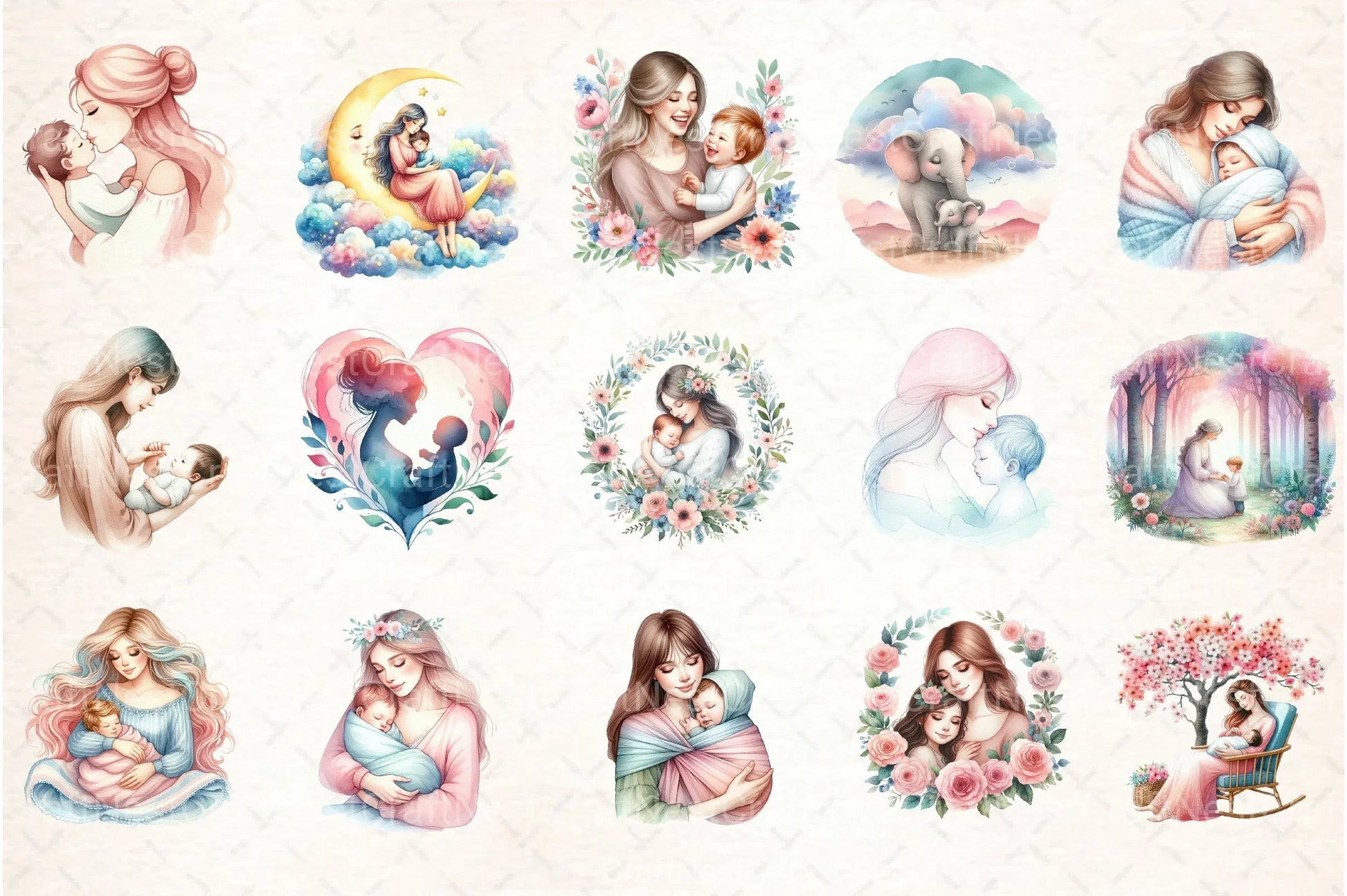 Pastel Mother's & Child Clipart Bundle 90 - CraftNest - Digital Crafting and Art