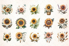 Sunflower Boho Clipart Bundle - CraftNest - Digital Crafting and Art