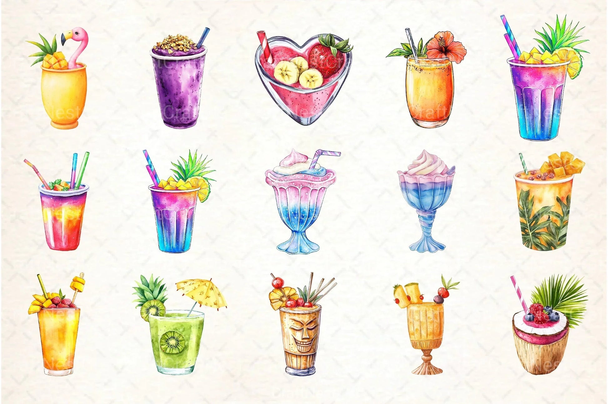 Summer Tropical Smoothie Cup Clipart Bundle 78 - CraftNest - Digital Crafting and Art