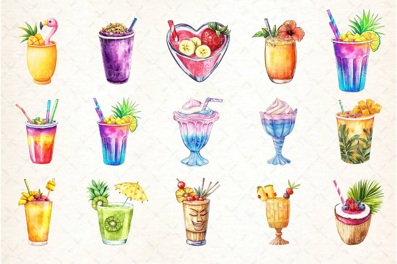 Summer Tropical Smoothie Cup Clipart Bundle 78 - CraftNest - Digital Crafting and Art
