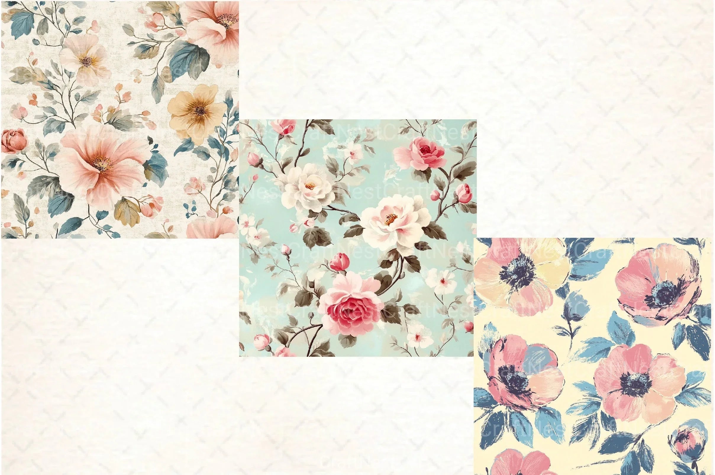 French Shabby Chic Pastel Flower Pattern Clipart Bundle 2 - CraftNest - Digital Crafting and Art
