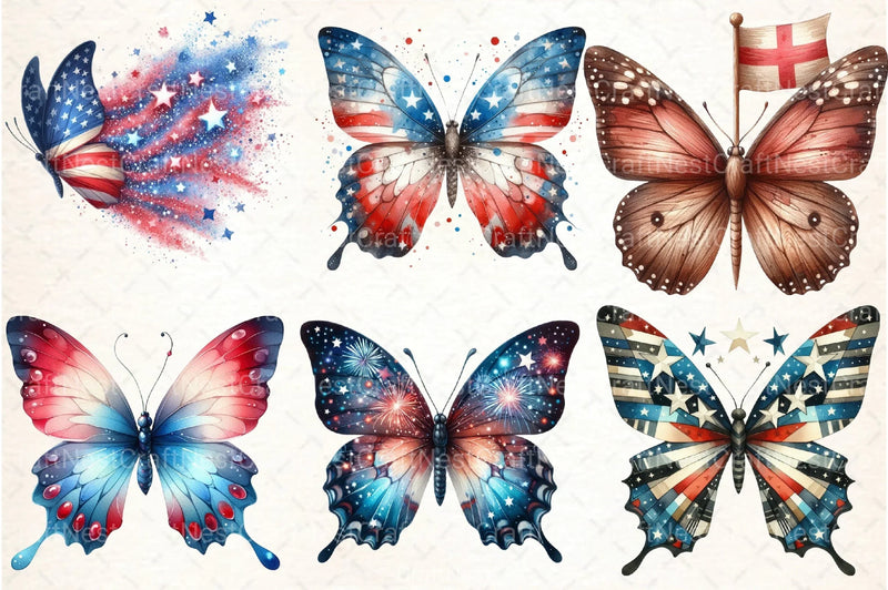 Patriotic Butterfly 4th of July Clipart Bundle - CraftNest - Digital Crafting and Art