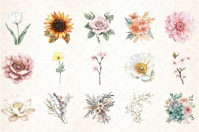 Boho Flowers Clipart Bundle 99 - CraftNest - Digital Crafting and Art