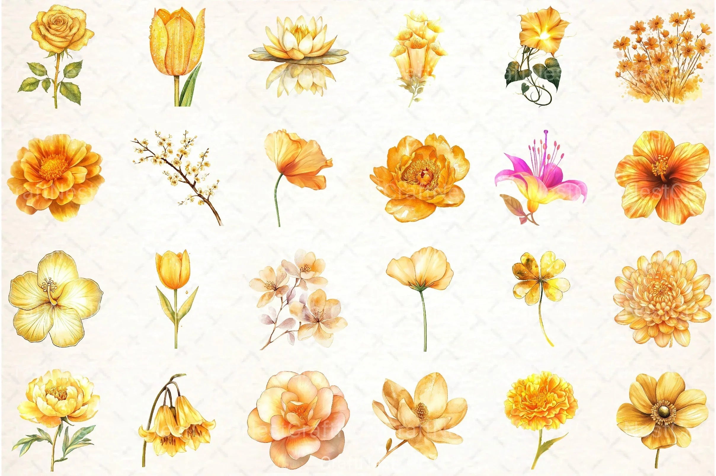 Gold Glowy Flowers Clipart Bundle - CraftNest - Digital Crafting and Art