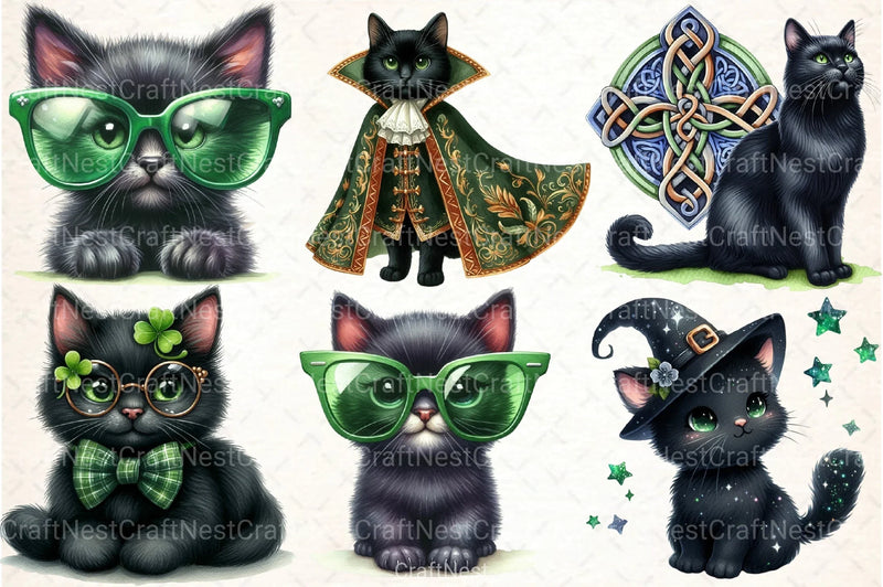 St. Patrick's Day Black Cats Clipart Bundle - CraftNest - Digital Crafting and Art