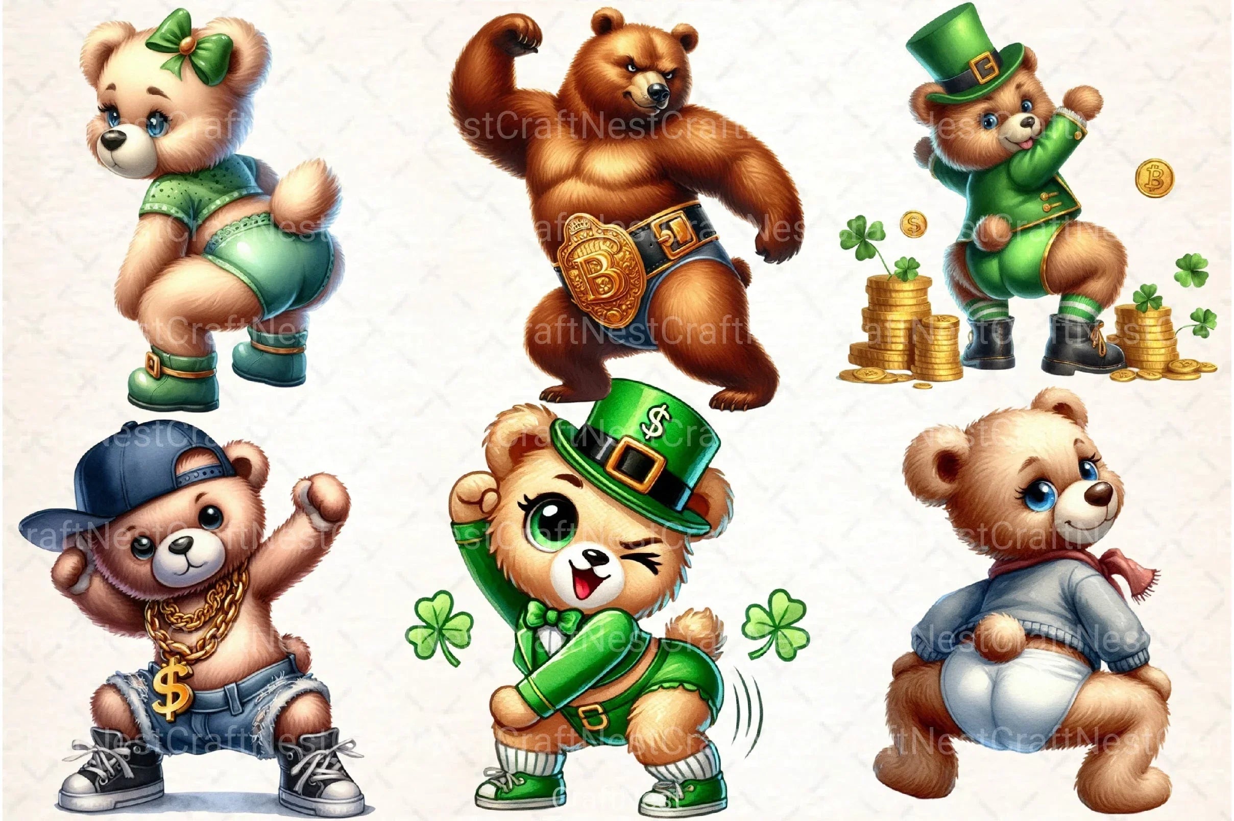 St. Patrick's Day Twerking Teddy Bear Clipart Bundle - CraftNest - Digital Crafting and Art