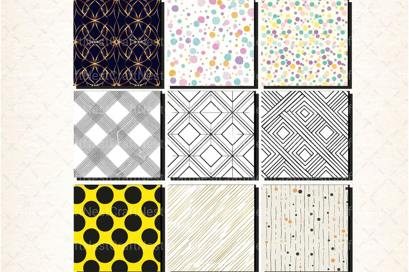 Lines & Dots Patterns Digital Paper - CraftNest - Digital Crafting and Art
