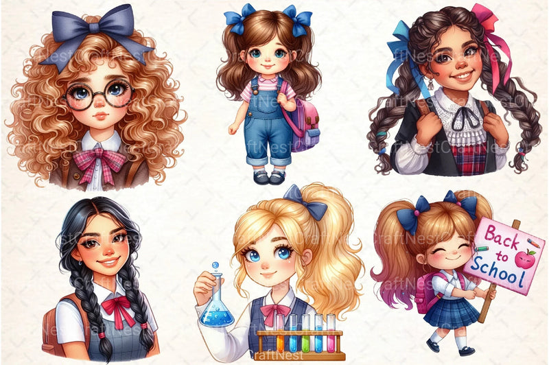 Little School Girl Clipart Bundle - CraftNest - Digital Crafting and Art