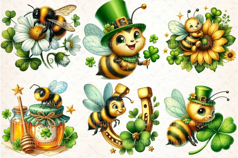 St. Patrick's Day Bee Clipart Bundle - CraftNest - Digital Crafting and Art