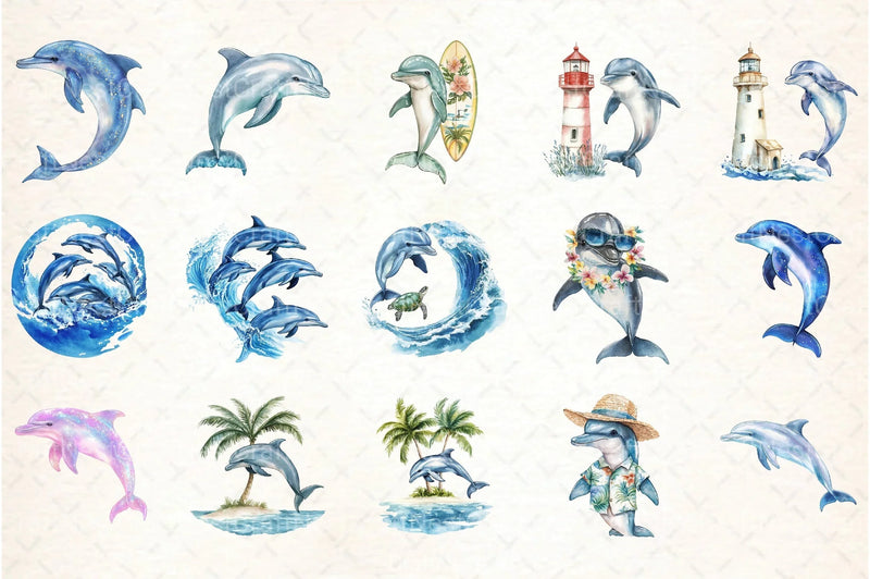 Summer Dolphin Clipart Bundle - CraftNest - Digital Crafting and Art