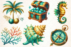 Gold & Teal Nautical Clipart Bundle - CraftNest - Digital Crafting and Art