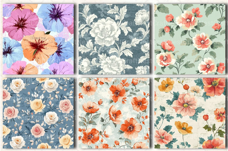 Shabby Chic Flowers Seamless Patterns Digital Paper - CraftNest - Digital Crafting and Art