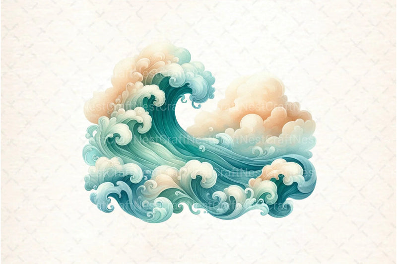 Vintage Ocean Waves Clipart Bundle 2 - CraftNest - Digital Crafting and Art