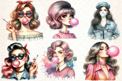 Retro Girl Blowing Bubblegum Clipart Bundle - CraftNest - Digital Crafting and Art