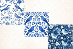 Blue Birds & Flowers Chinoiserie Pattern Clipart Bundle - CraftNest - Digital Crafting and Art