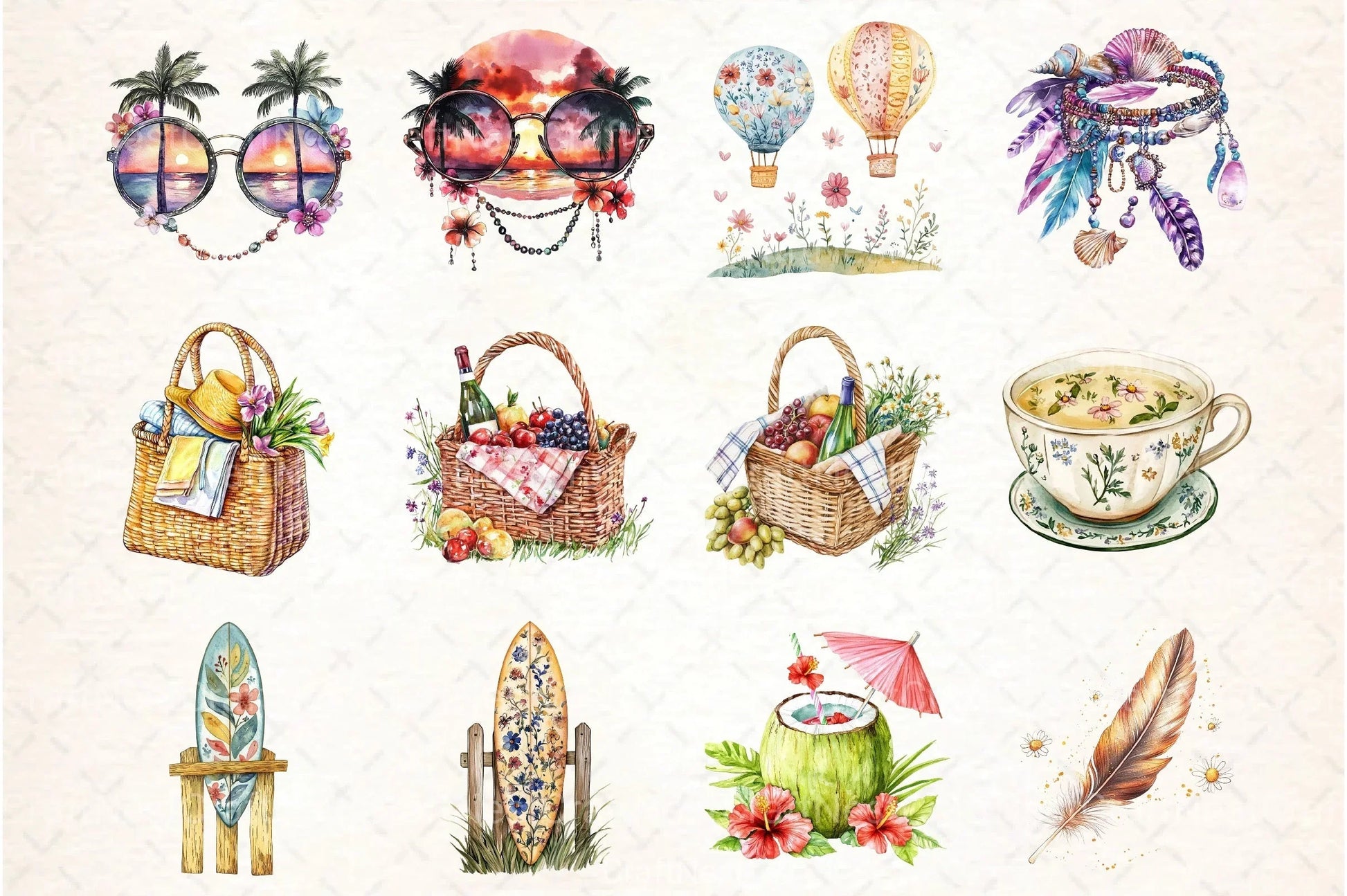 Boho Summer Clipart Bundle 6 - CraftNest - Digital Crafting and Art