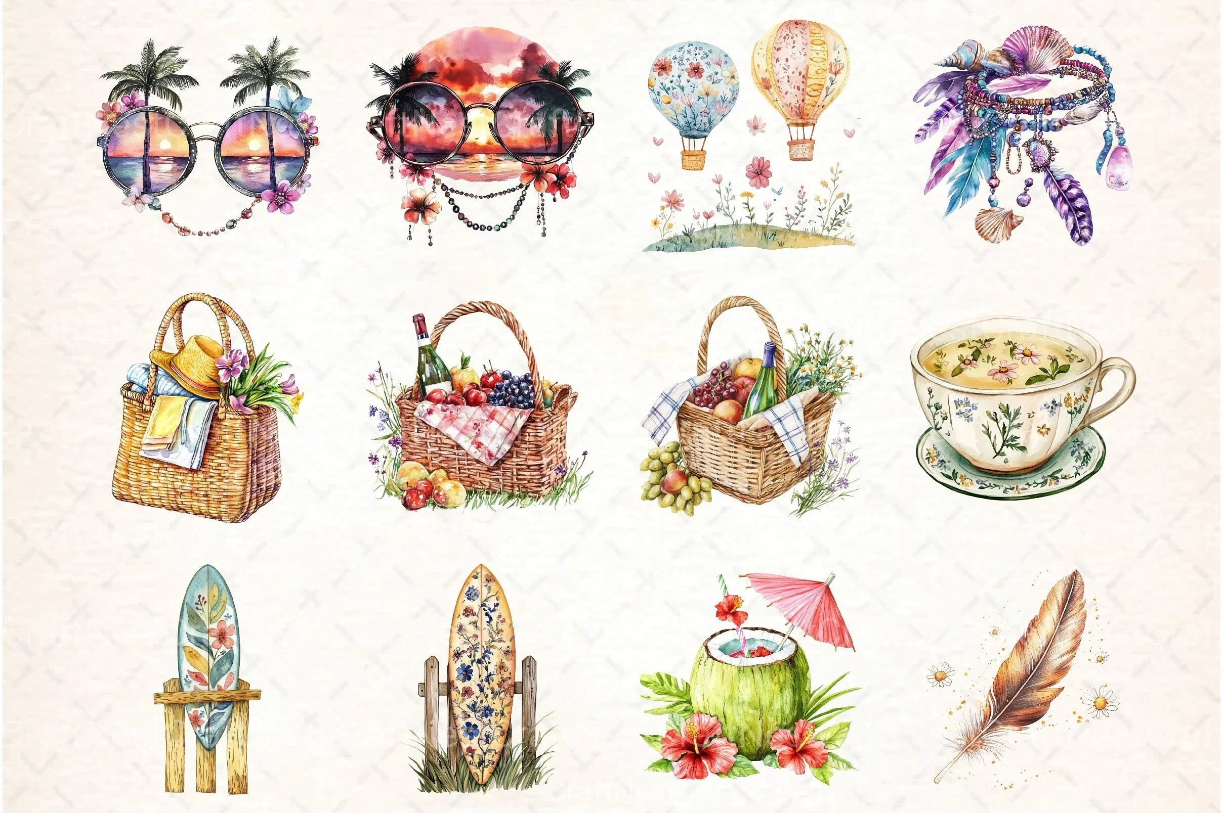 Boho Summer Clipart Bundle 6 - CraftNest - Digital Crafting and Art