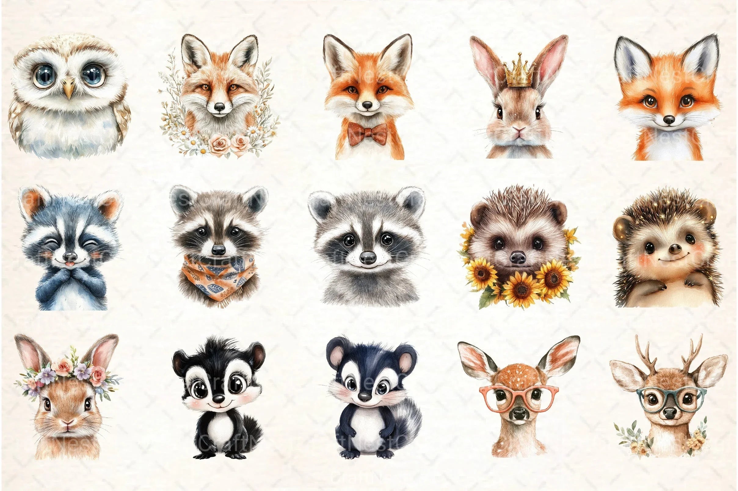 Animal Face Clipart Bundle - CraftNest - Digital Crafting and Art