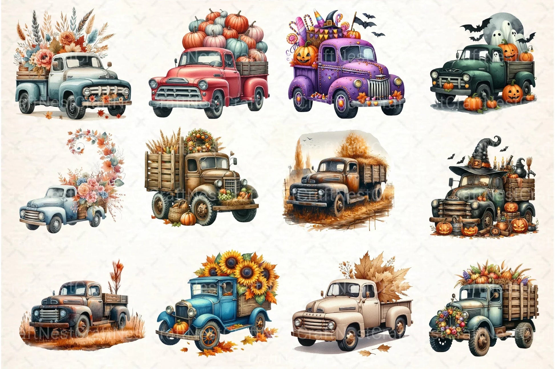 Vintage Fall Truck Clipart Bundle - CraftNest - Digital Crafting and Art
