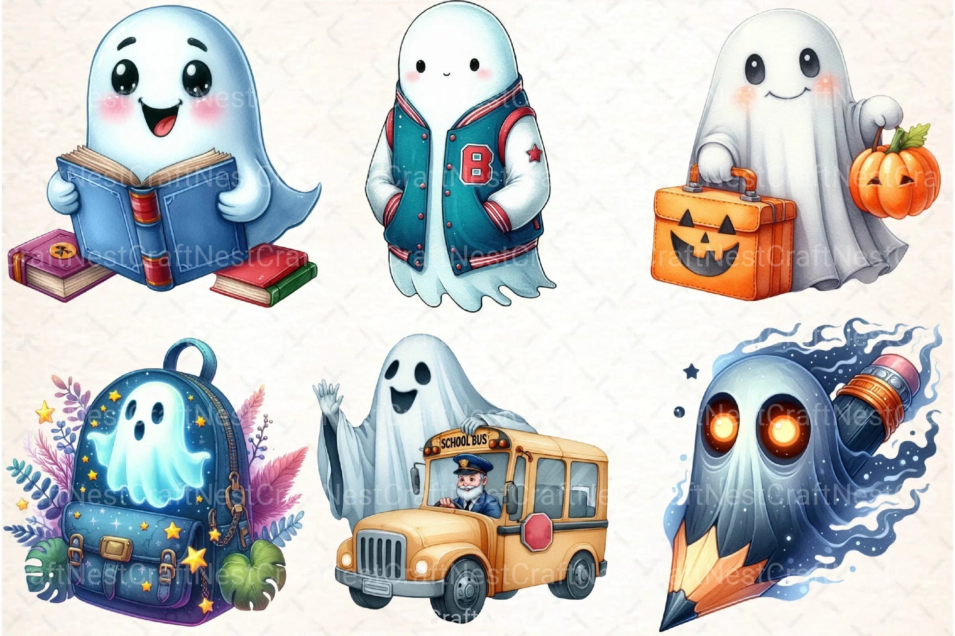 Ghost School Clipart Bundle - CraftNest - Digital Crafting and Art