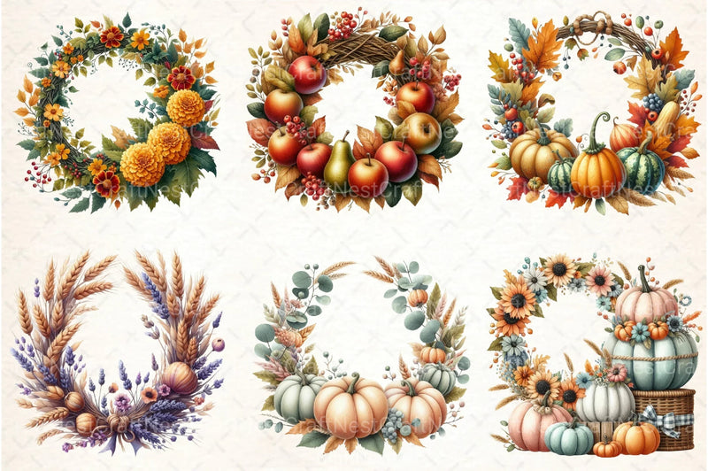 Fall Wreath Clipart Bundle - CraftNest - Digital Crafting and Art