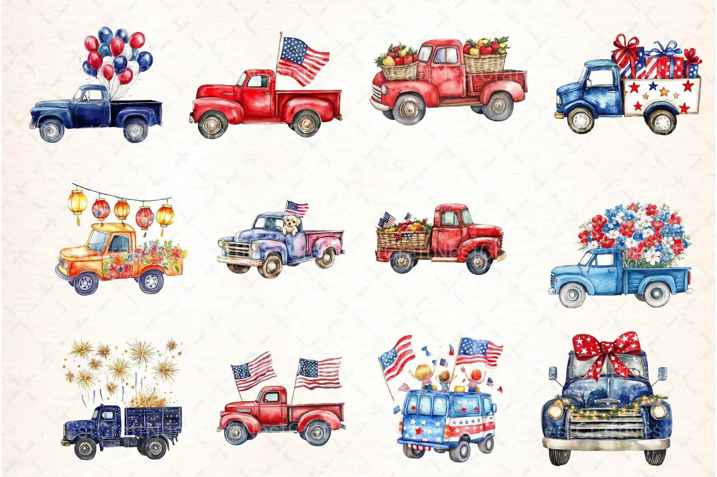 4th of July Truck Clipart Bundle 99 - CraftNest - Digital Crafting and Art