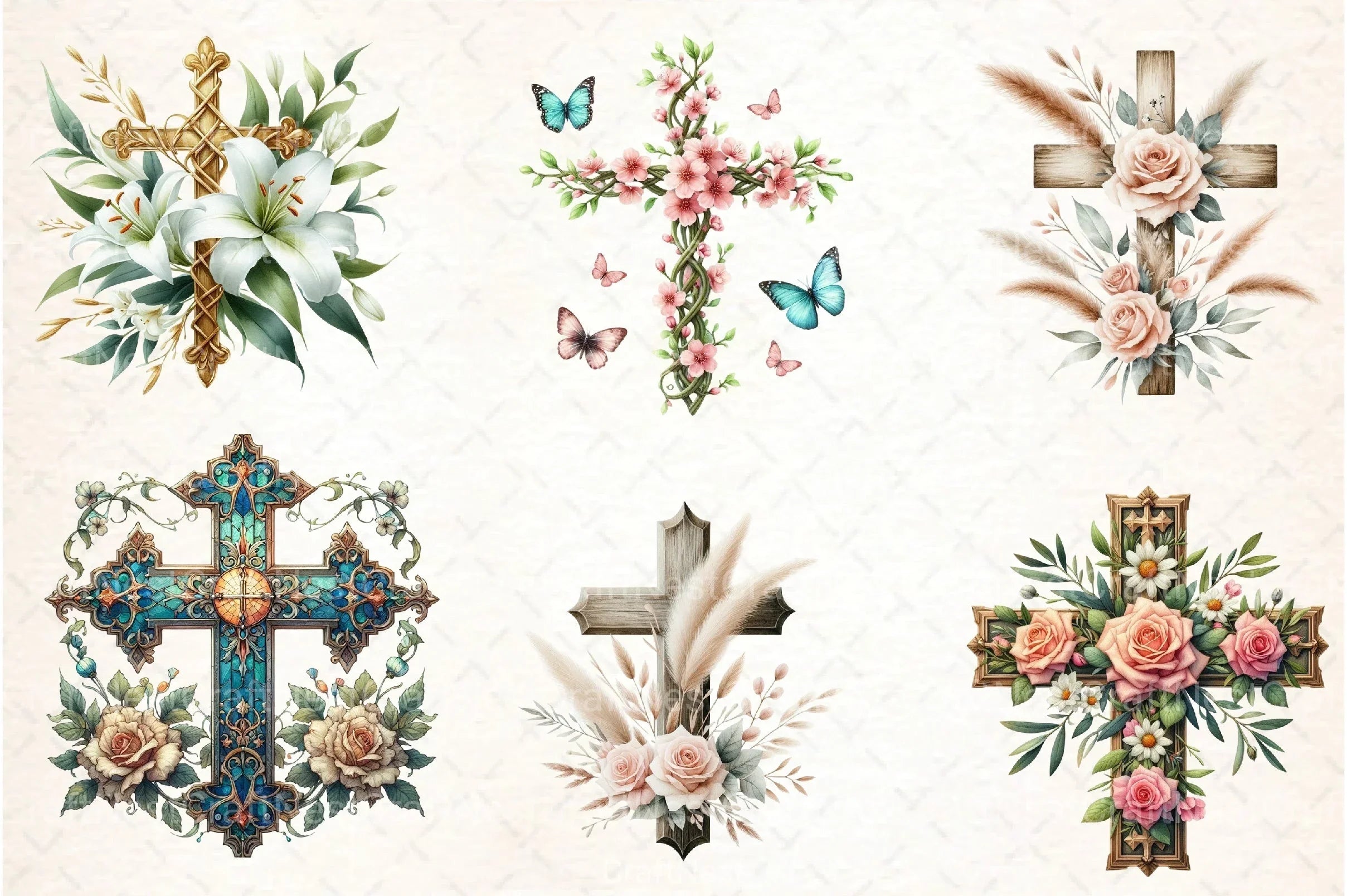 Cross Religious Floral Clipart Bundle 1 - CraftNest - Digital Crafting and Art