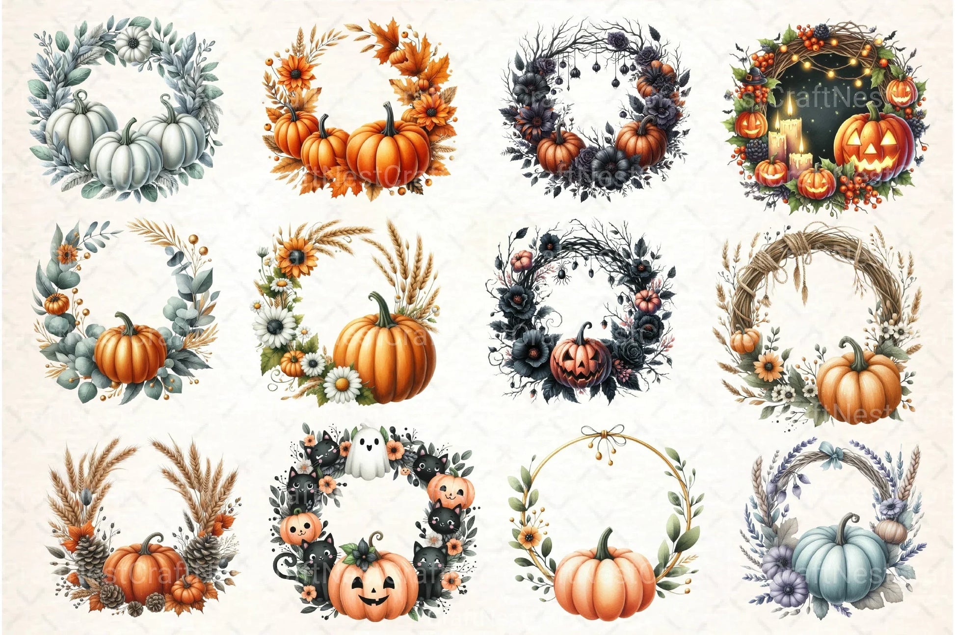 Pumpkin Wreath Clipart Bundle - CraftNest - Digital Crafting and Art