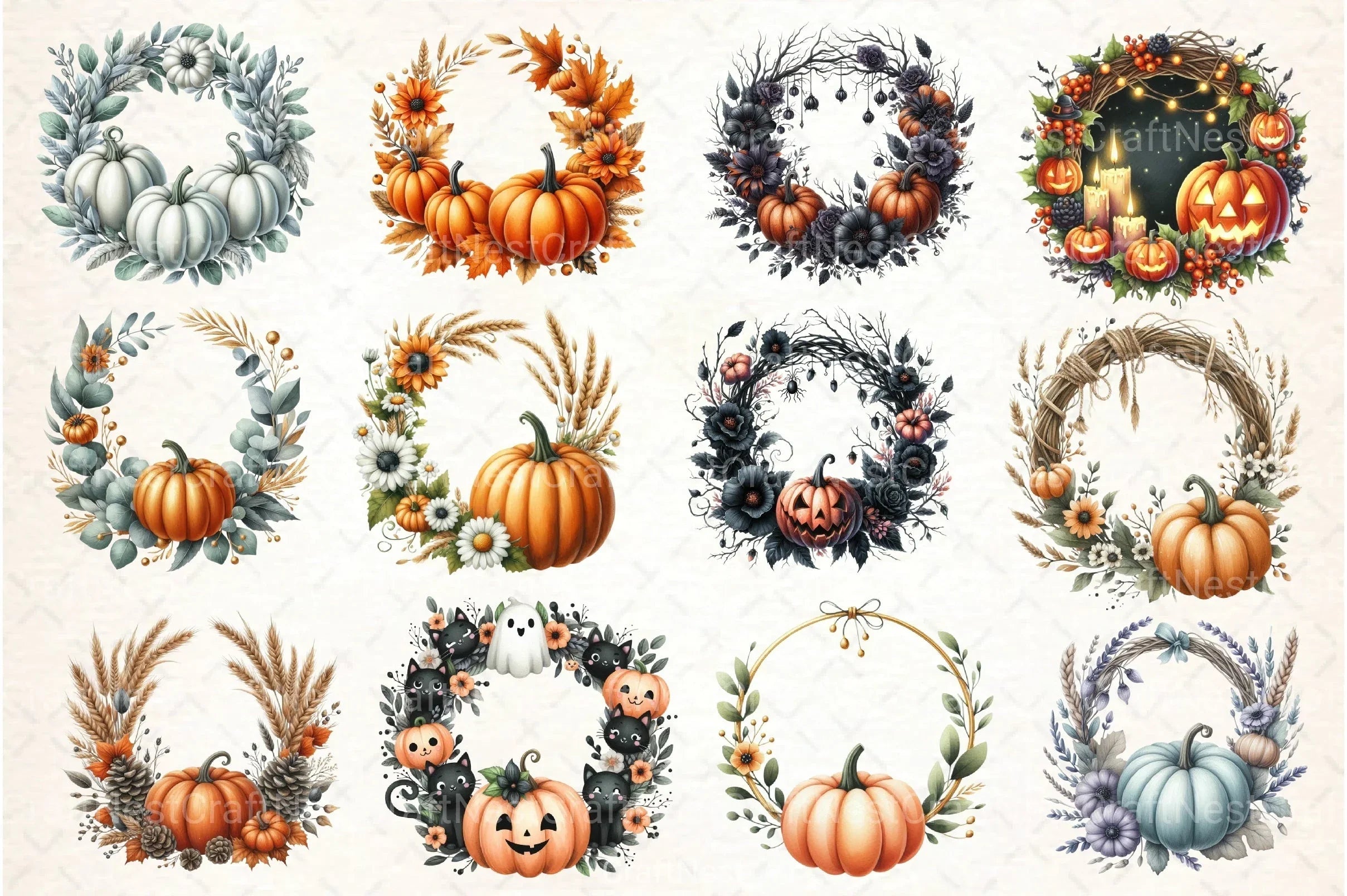 Pumpkin Wreath Clipart Bundle - CraftNest - Digital Crafting and Art