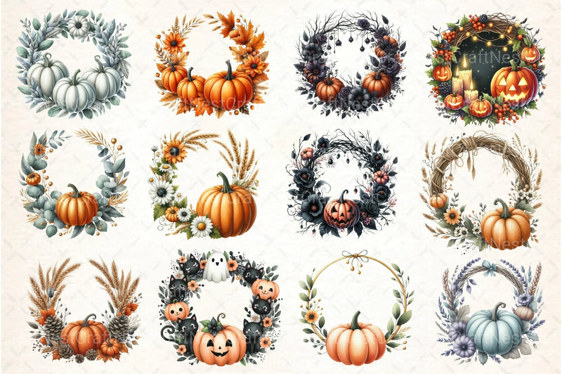 Pumpkin Wreath Clipart Bundle - CraftNest - Digital Crafting and Art