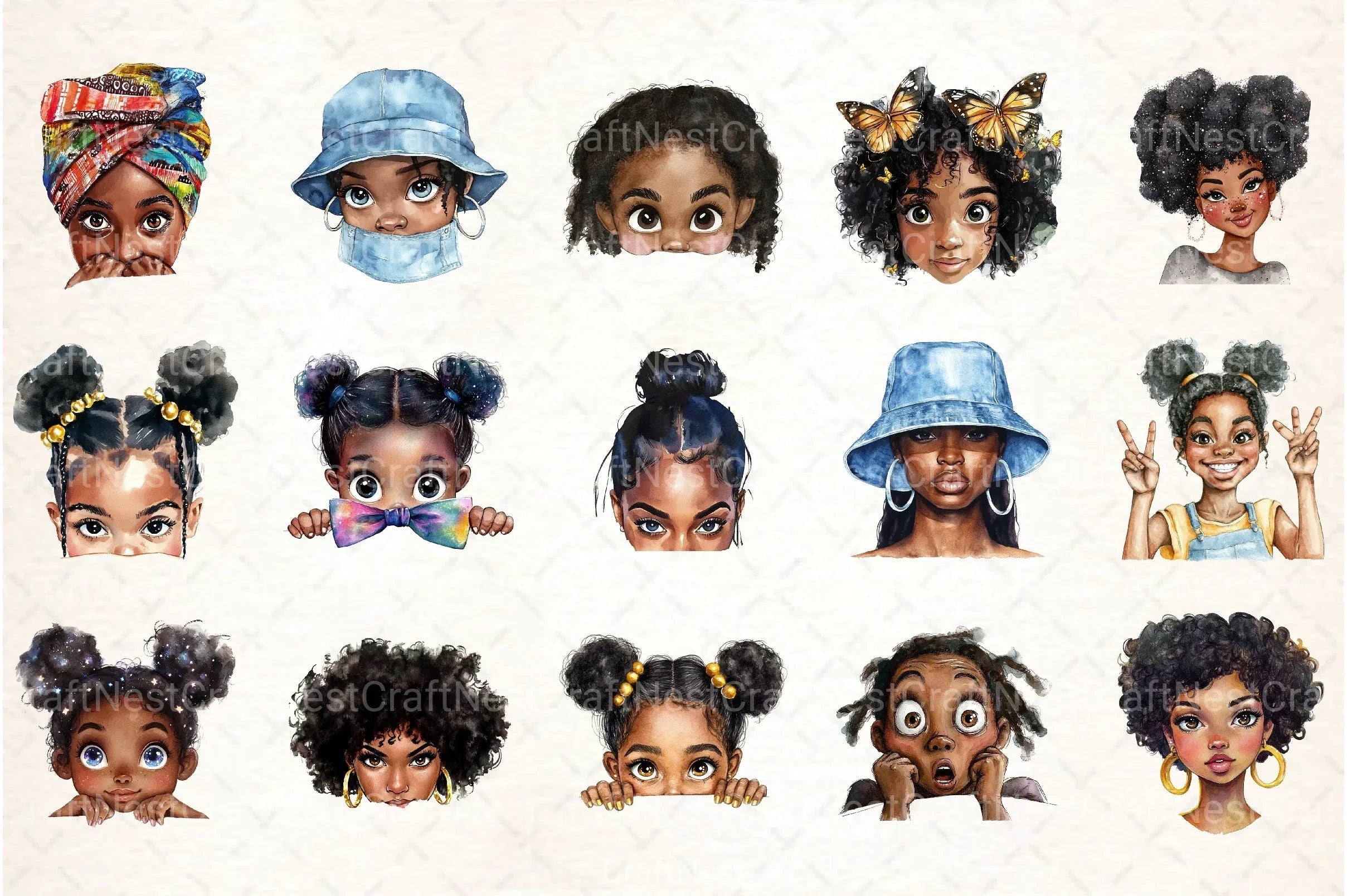 Peeking Black Girls Clipart Bundle 1 - CraftNest - Digital Crafting and Art
