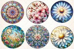 Round Flower Stained Glass Clipart Bundle - CraftNest - Digital Crafting and Art