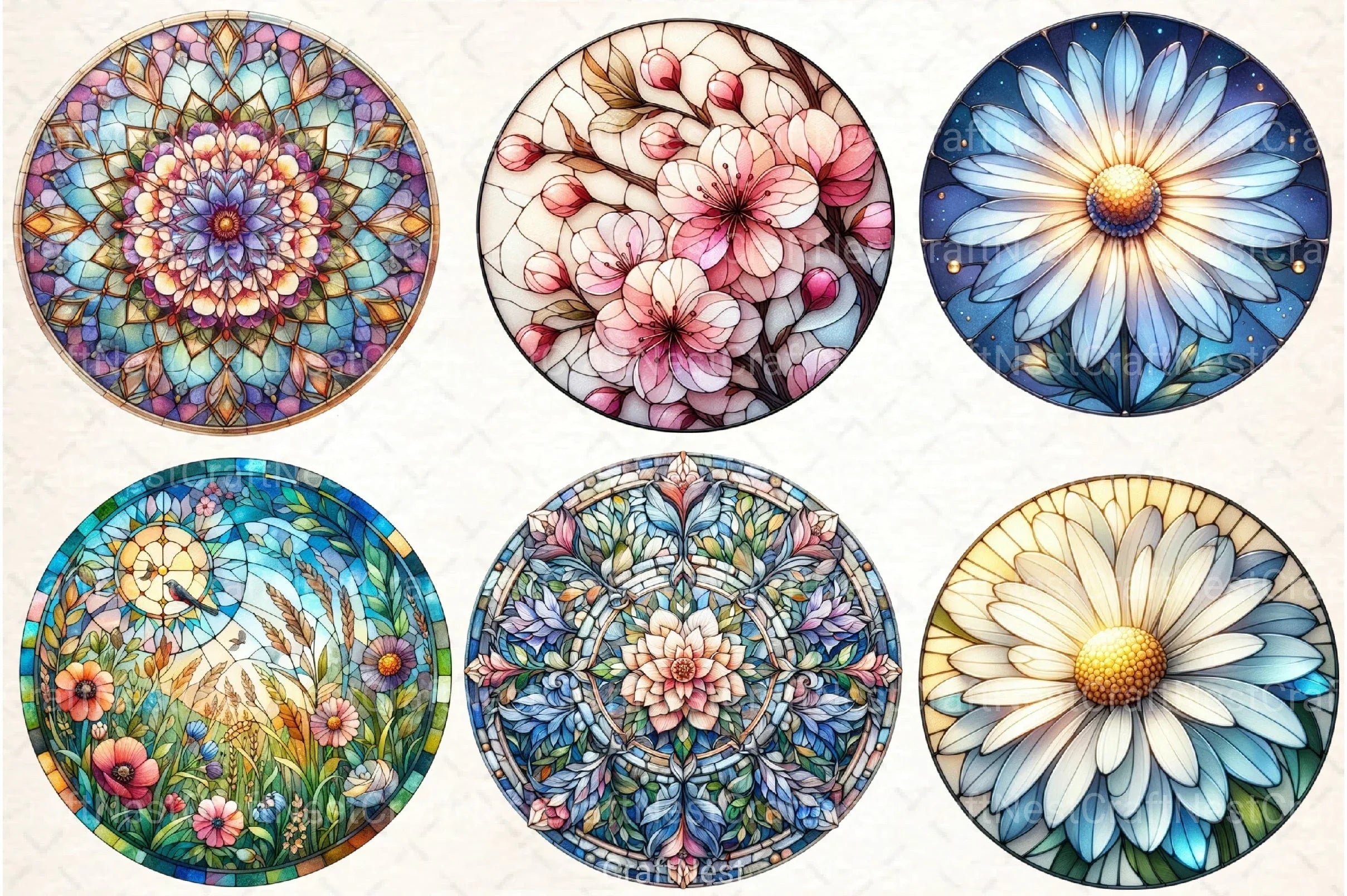 Round Flower Stained Glass Clipart Bundle - CraftNest - Digital Crafting and Art