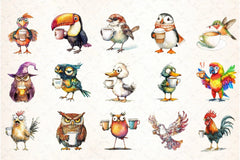 Funny Cartoon Caffeinated Bird Clipart Bundle - CraftNest - Digital Crafting and Art