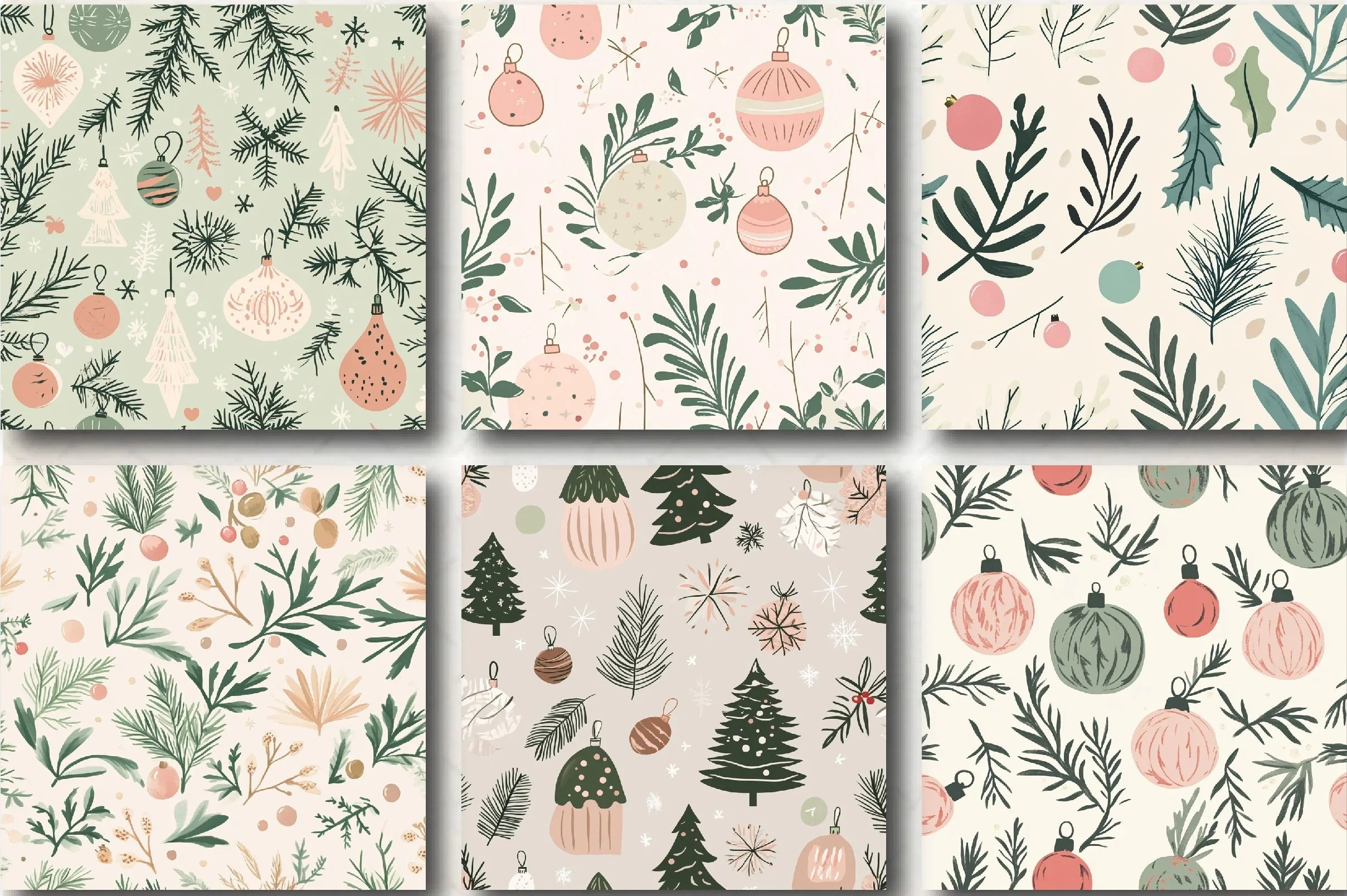 Blush Sage Seamless Christmas Patterns Digital Paper - CraftNest - Digital Crafting and Art