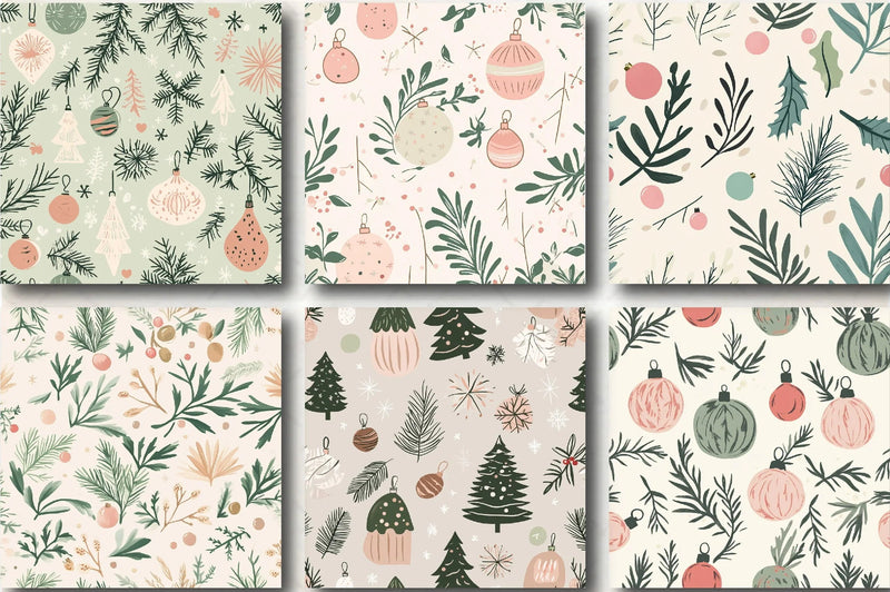 Blush Sage Seamless Christmas Patterns Digital Paper - CraftNest - Digital Crafting and Art