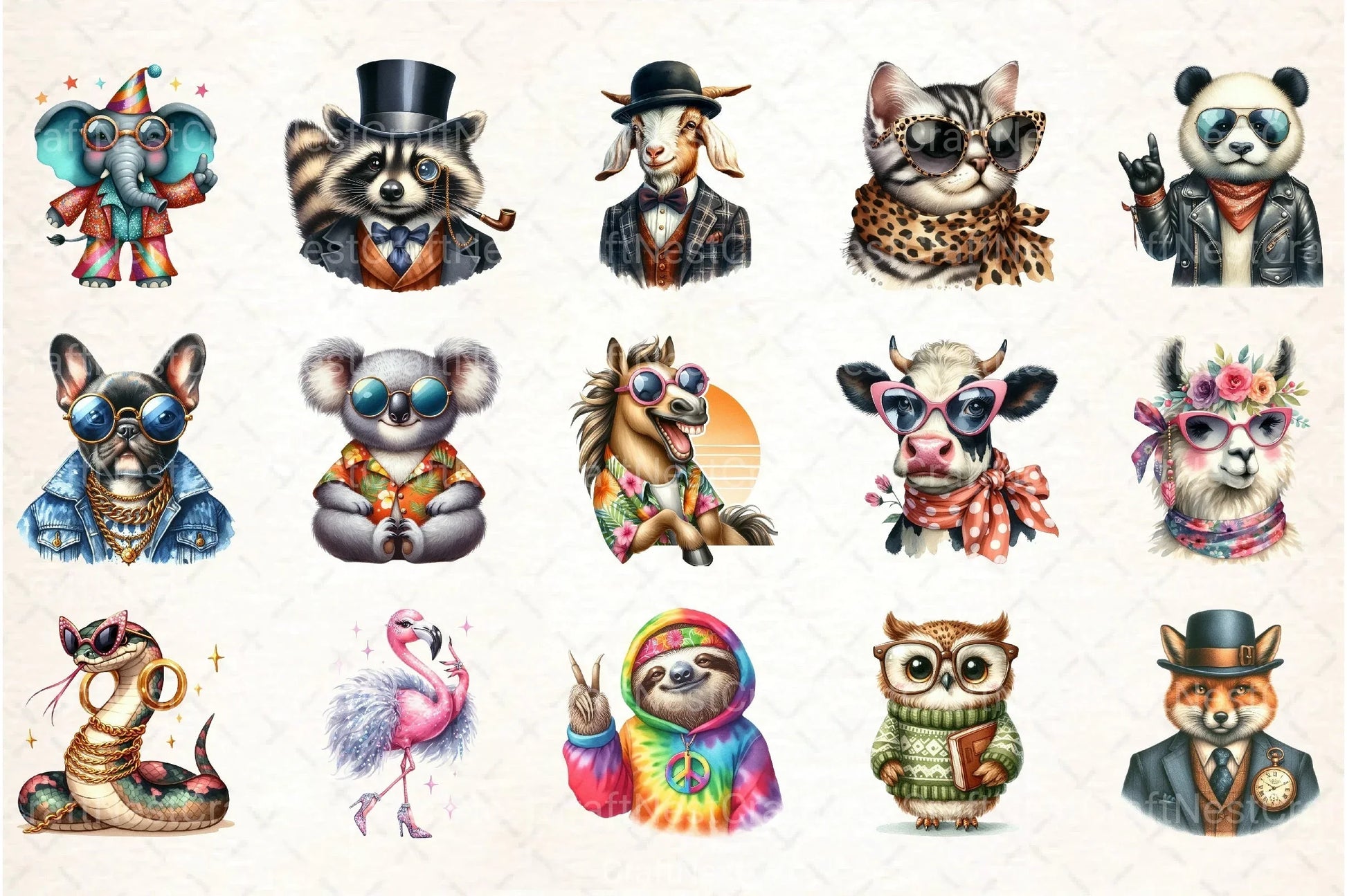 Funky Dressed Up Animals Clipart Bundle 3 - CraftNest - Digital Crafting and Art
