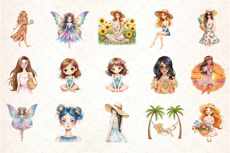 Summer Girl Clipart Bundle 45 - CraftNest - Digital Crafting and Art