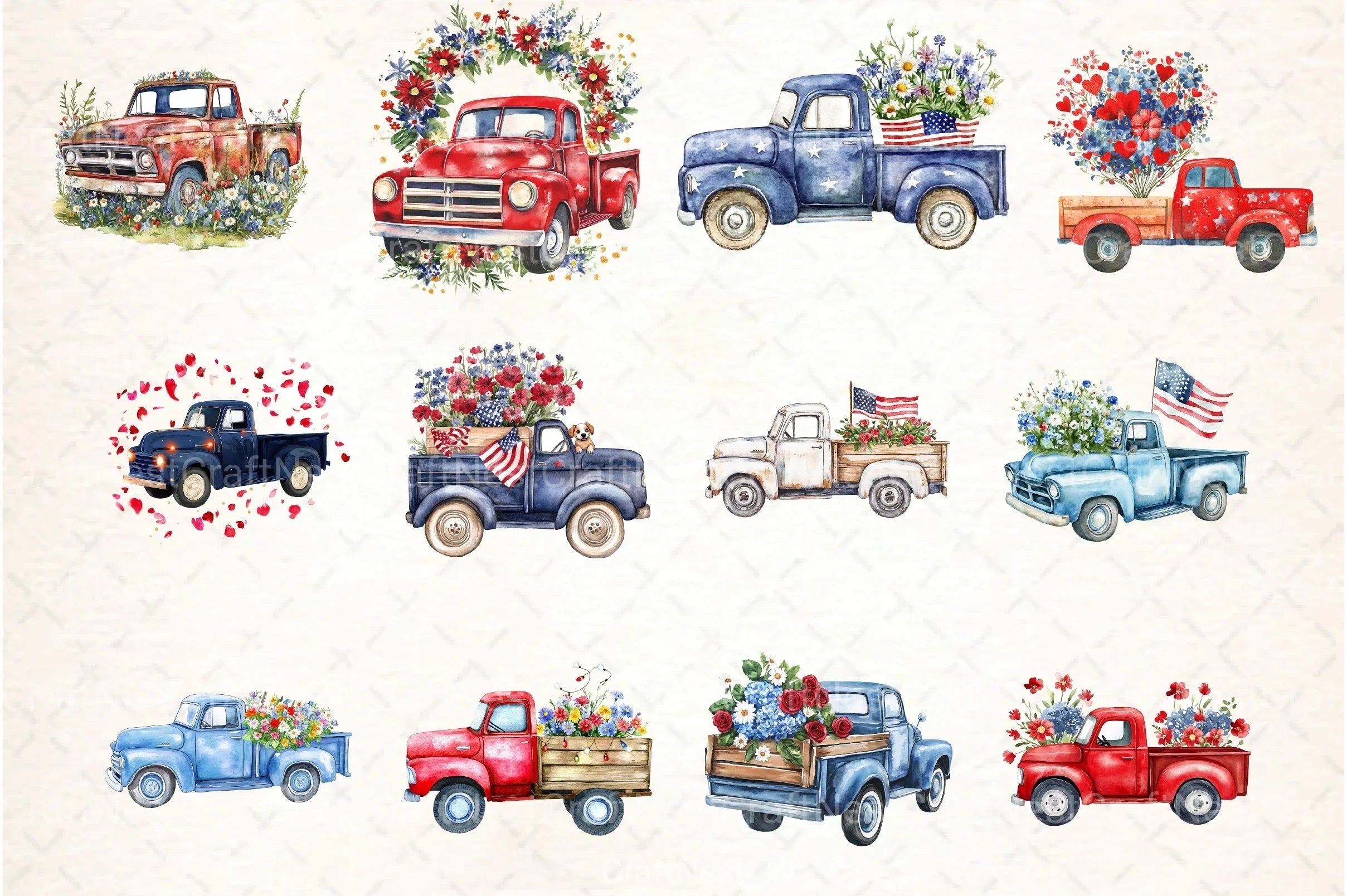 Floral Truck 4th of July Clipart Bundle - CraftNest - Digital Crafting and Art