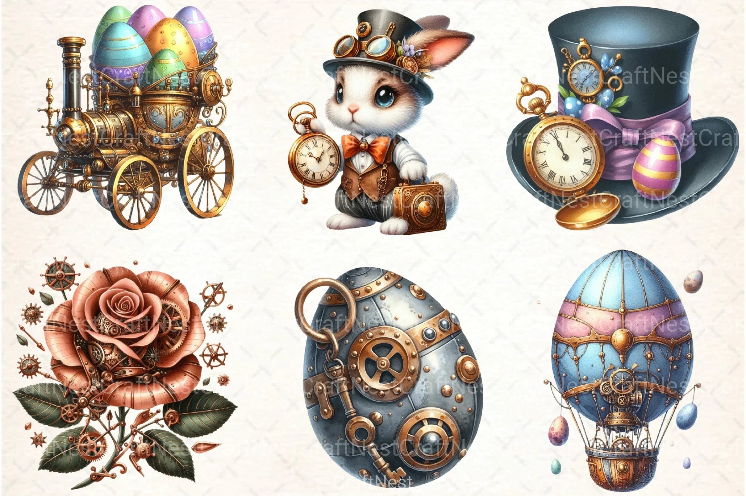 Steampunk Easter Clipart Bundle 99 - CraftNest - Digital Crafting and Art