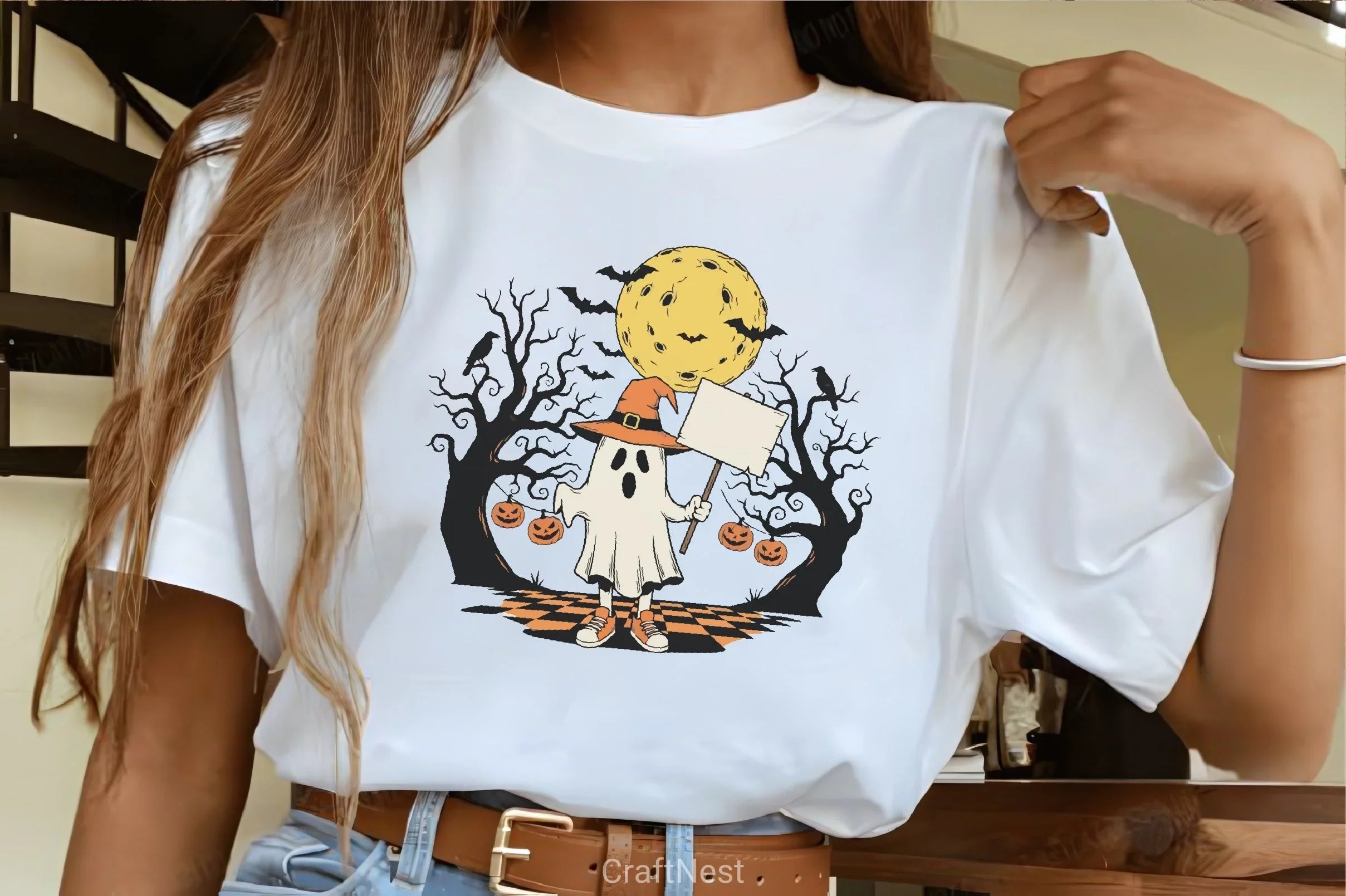 Ghost Clipart Bundle with Witch Hat and Full Moon - CraftNest - Digital Crafting and Art