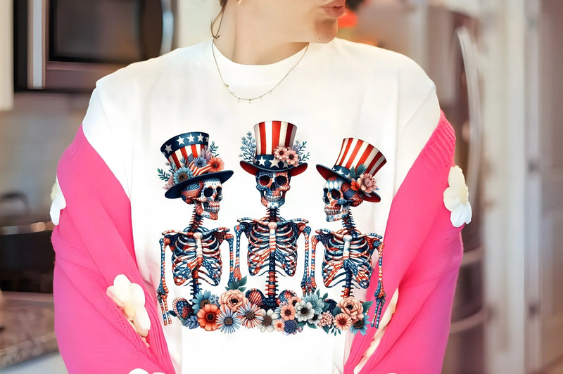 4th of July Skeleton Floral Clipart Bundle 3 - CraftNest - Digital Crafting and Art