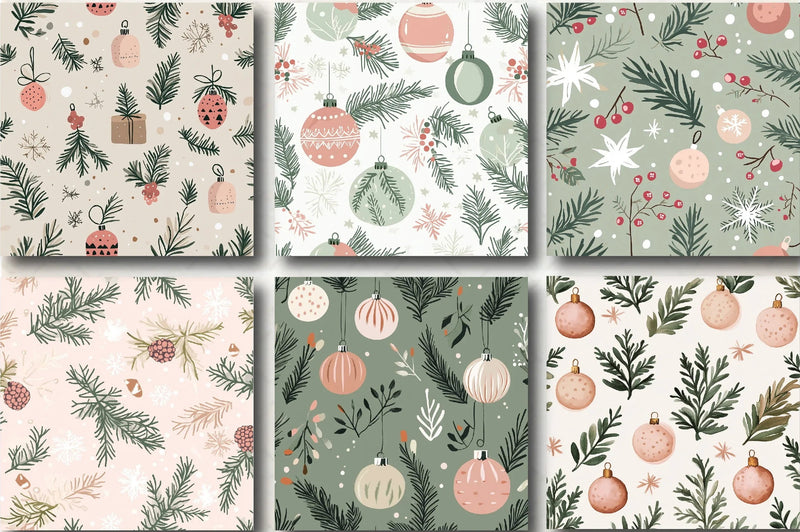 Blush Sage Seamless Christmas Patterns Digital Paper - CraftNest - Digital Crafting and Art