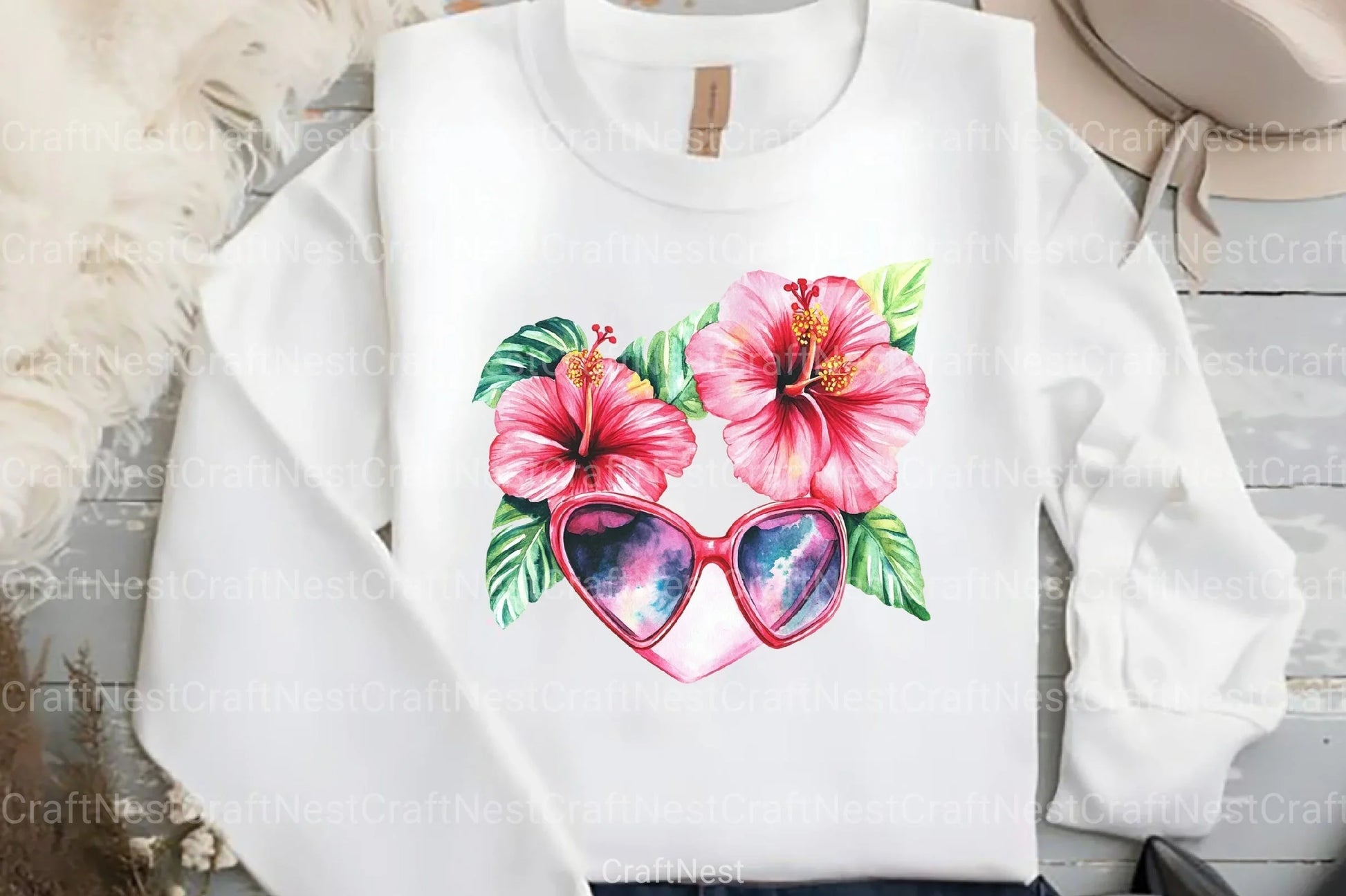 Tropical Summer Beach Glasses Hibiscus Clipart Bundle - CraftNest - Digital Crafting and Art