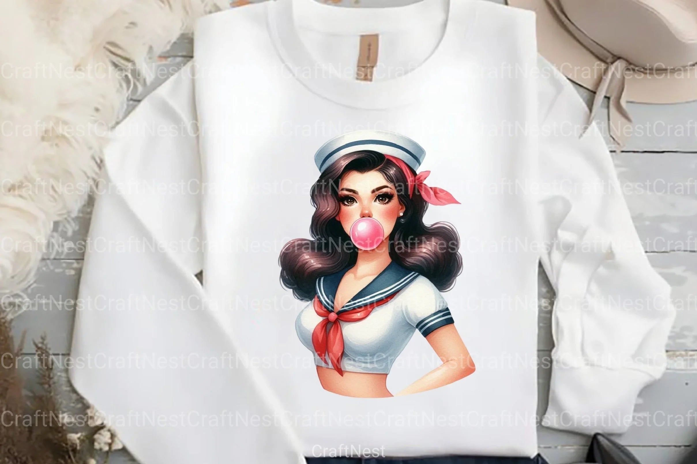 Retro Girl Blowing Bubblegum Clipart Bundle - CraftNest - Digital Crafting and Art