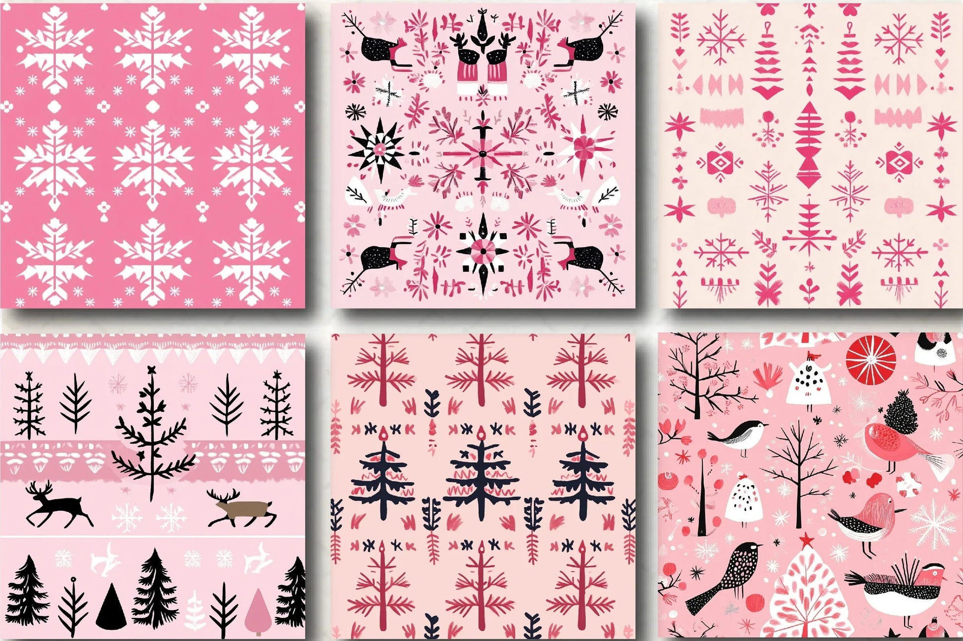 Pink Scandinavian Christmas Patterns Clipart Bundle - CraftNest - Digital Crafting and Art