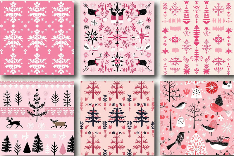 Pink Scandinavian Christmas Patterns Clipart Bundle - CraftNest - Digital Crafting and Art