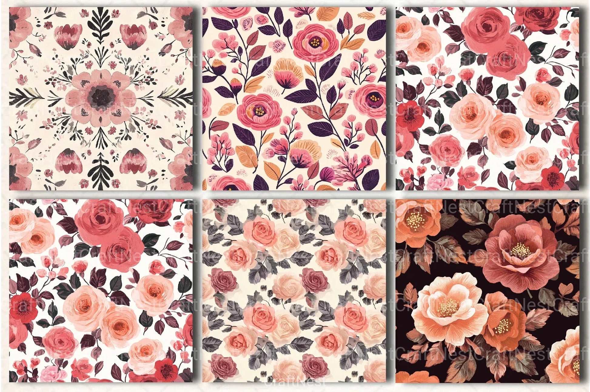 Boho Rose Tones Pattern Clipart Bundle - CraftNest - Digital Crafting and Art