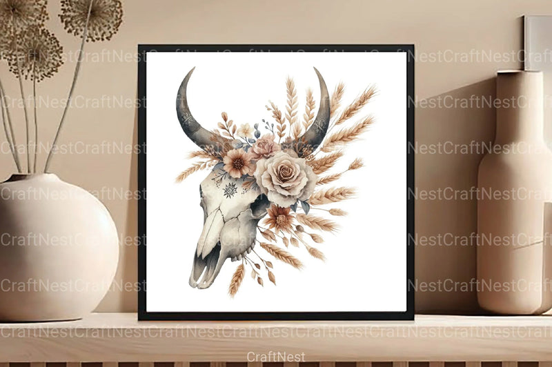 Western Desert Cow Skull Boho Clipart Bundle - CraftNest - Digital Crafting and Art